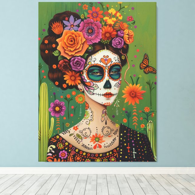 Dia de muertos, mexikanisch-ästhetisch leinwanddruck (Insitu (Holzboden))