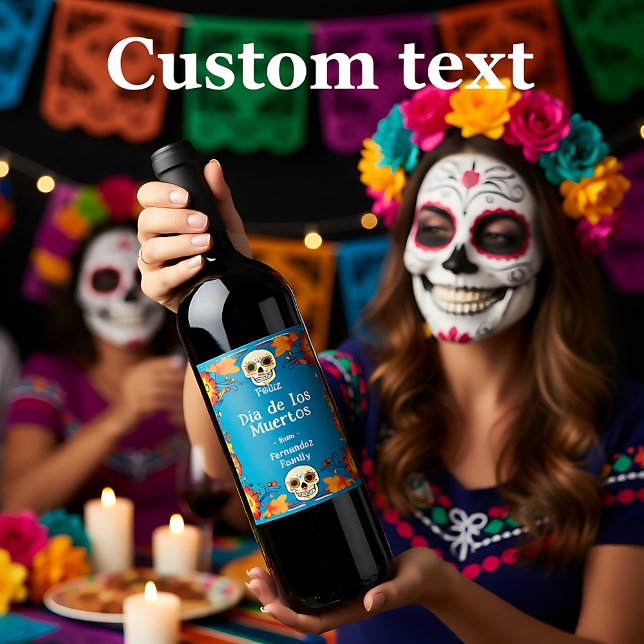 💀 🎉 Día de Muertos Party Weinetikett (Watercolor style Día de Muertos Party Wine Label)