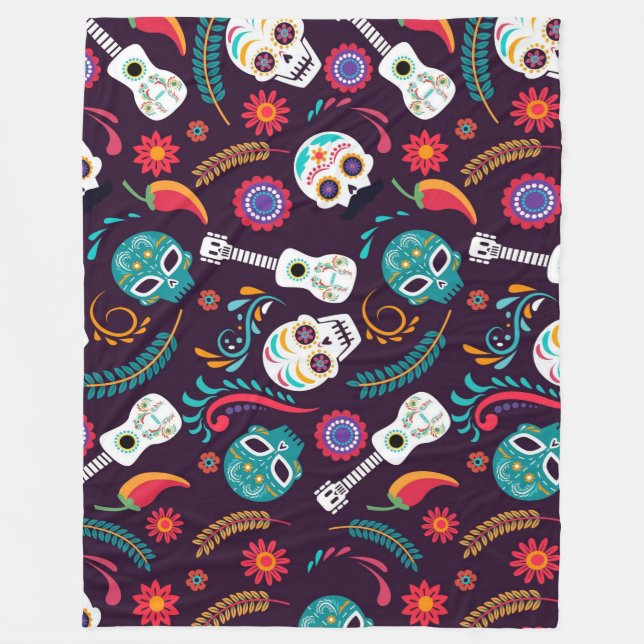 Día de Muertos Pattern Fleecedecke (Vorderseite)