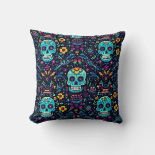 Día de Muertos Reverie: Türkis Sugar Skull Spec Kissen