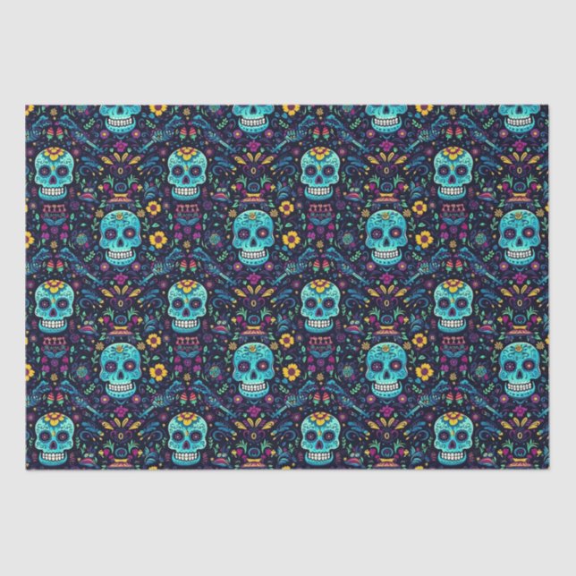 Día de Muertos Reverie: Türkis Sugar Skull Spec Seidenpapier (Vorderseite)
