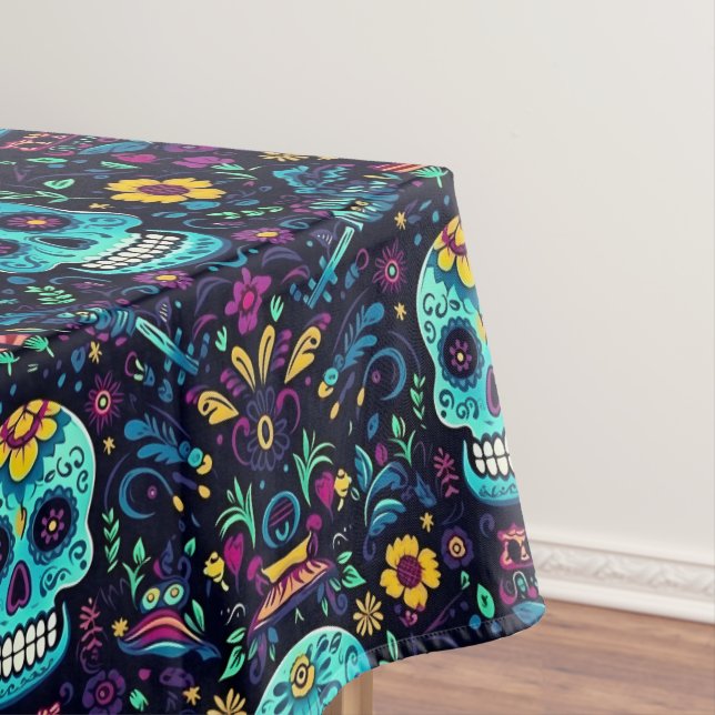 Día de Muertos Reverie: Türkis Sugar Skull Spec Tischdecke (Beispiel)