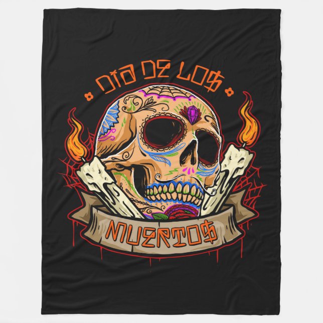 Día de Muertos Skull Fleecedecke (Vorderseite)