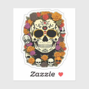 Día de Muertos Skull Flows Design Aufkleber