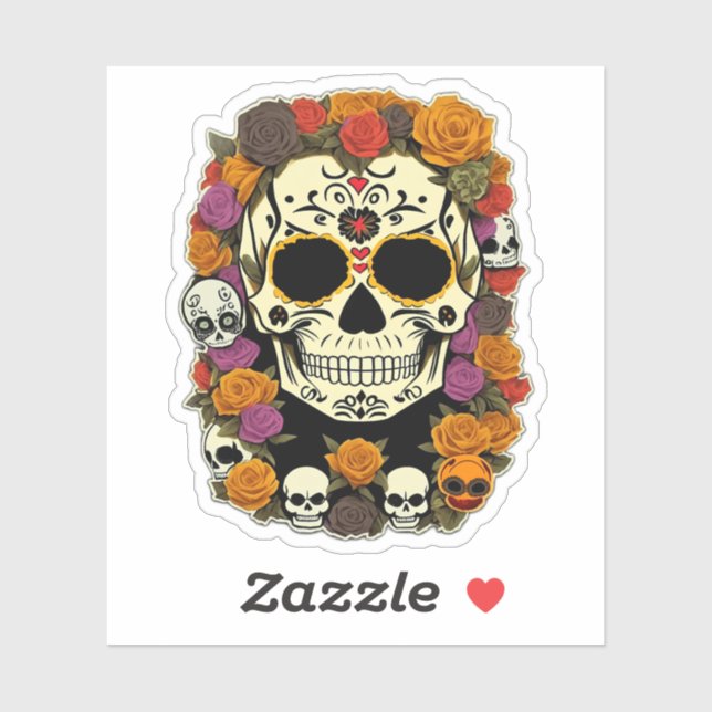 Día de Muertos Skull Flows Design Aufkleber (Blatt)