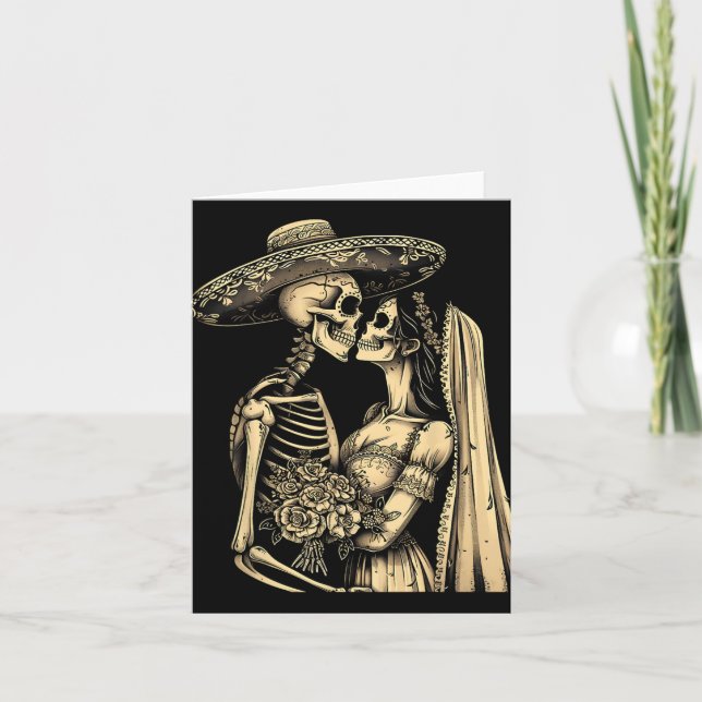 Dia De Muertos Sugar Skull Couple Skeleton Bride W Karte (Vorderseite)