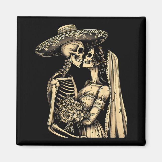 Dia De Muertos Sugar Skull Couple Skeleton Bride W Magnet (Vorne)