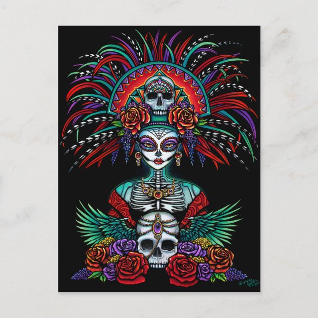Dia De Muertos Suger Skull Mictecacihuatl Postkarte (Vorderseite)