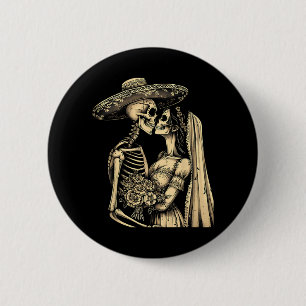 Dia De Muertos Zucker-Schädel-Paar Skelett Braut W Button