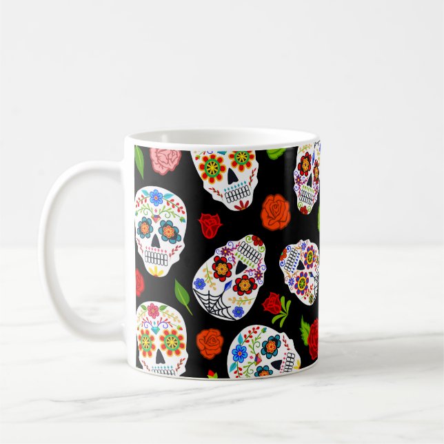 Dia Los Muertos: Zuckerschädel Muster. Kaffeetasse (Links)
