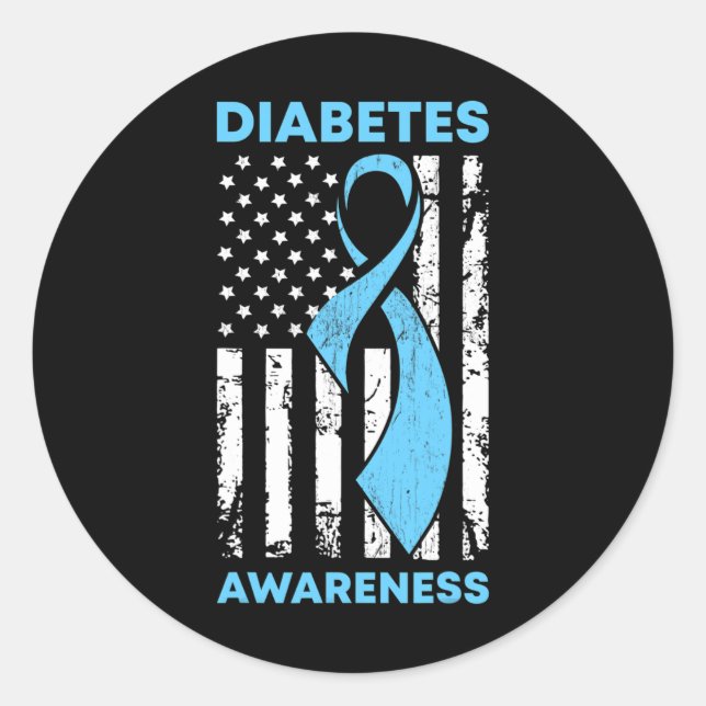 Diabetes Awareness American Flag Blue Ribbon T1 Runder Aufkleber (Vorderseite)