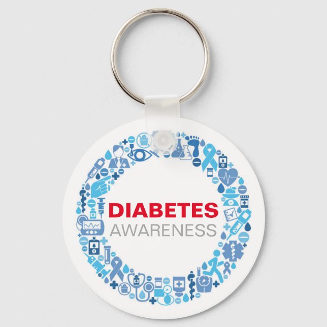 Diabetes Awareness blue circle with symbols Schlüsselanhänger (Vorderseite)