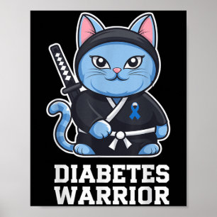 Diabetes Awareness Blue Ribbon Ninja Katzendiabete Poster