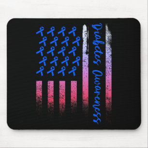 Diabetes Awareness Blue Ribbon US American Flag D Mousepad