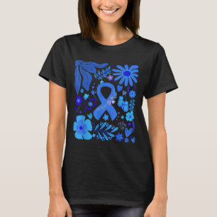 Diabetes Awareness Boho Floral Blue Ribbon Diabeti T-Shirt
