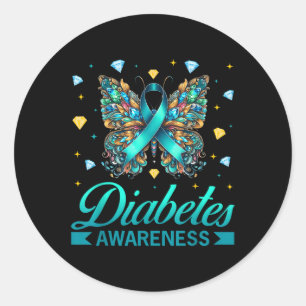 Diabetes Awareness Butterfly Diabetes Blue Ribbon Runder Aufkleber