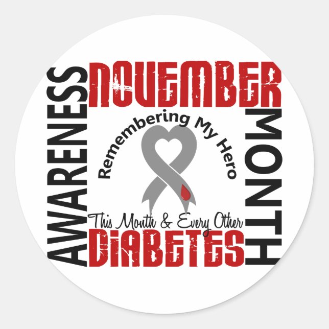 Diabetes Awareness Monatsherz 1.4 Runder Aufkleber (Vorderseite)
