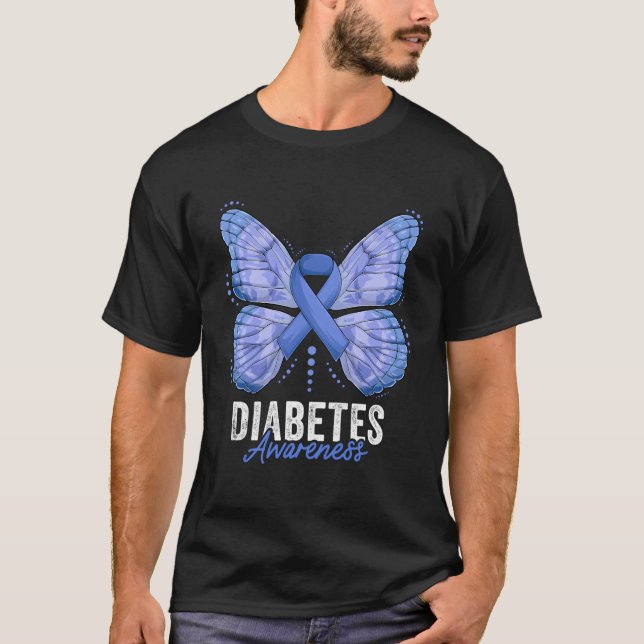 Diabetes Awareness Montag Schmetterling Dark Blue  T-Shirt (Vorderseite)
