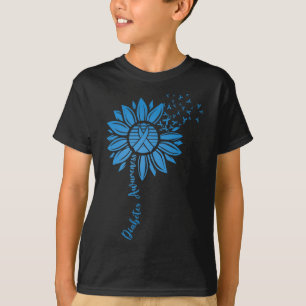Diabetes Awareness Montag Sonnenblume Blauer Ribbo T-Shirt