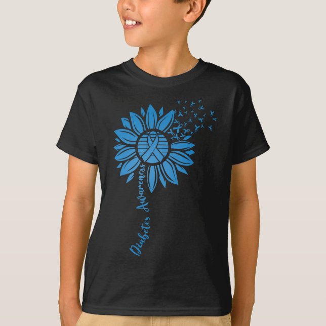 Diabetes Awareness Montag Sonnenblume Blauer Ribbo T-Shirt (Vorderseite)