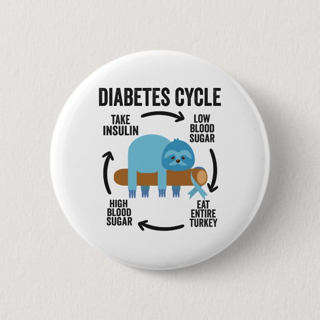 Diabetes Cycle Funny Blue Sloth Ribbon Thanksgivin Button (Vorderseite)