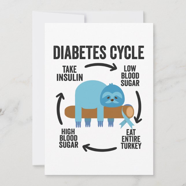 Diabetes Cycle Funny Blue Sloth Ribbon Thanksgivin Dankeskarte (Vorderseite)