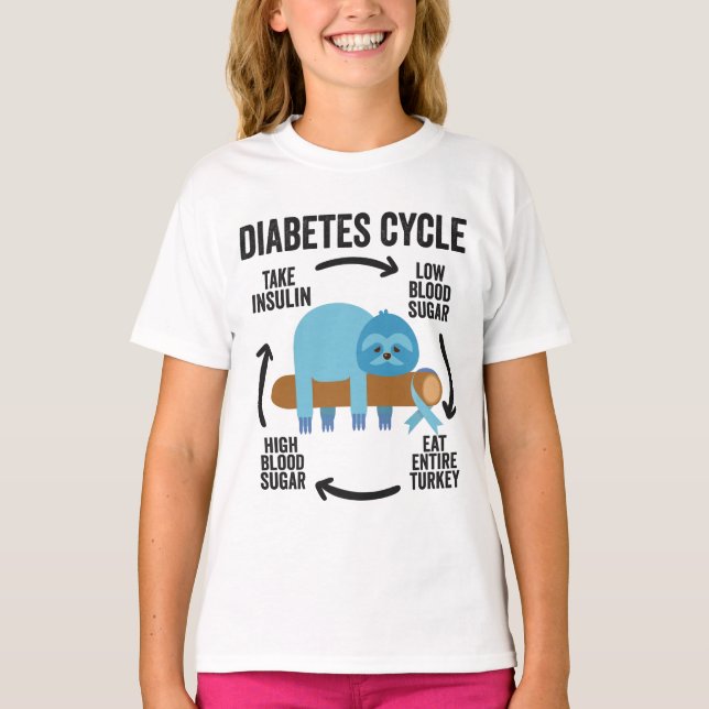 Diabetes Cycle Funny Blue Sloth Ribbon Thanksgivin T-Shirt (Vorderseite)