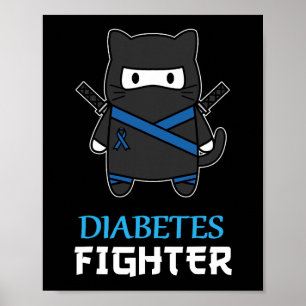 Diabetes Fighter Cat Ninja Awareness Diabetes Typ Poster