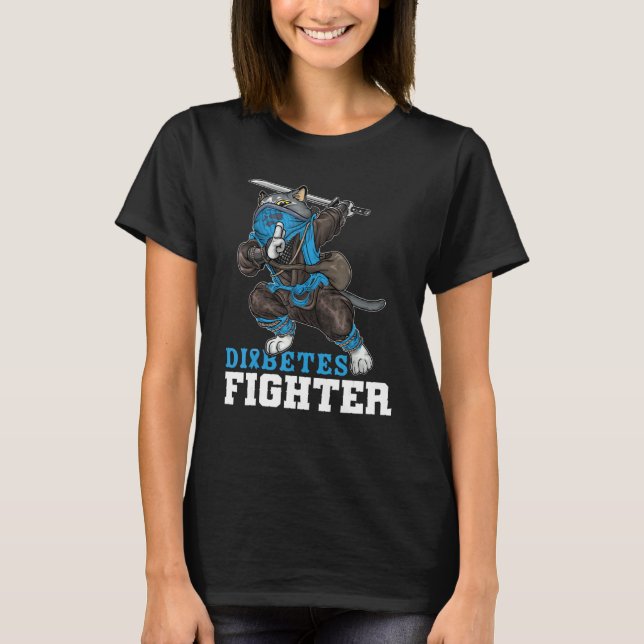 Diabetes Fighting Cat Ninja Typ 1 Diabetes Awarene T-Shirt (Vorderseite)