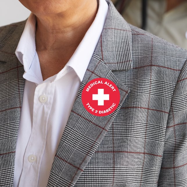 Diabetes Medianes Warnhinweis Typ 2 Diabetiker Rot Button (type 1 diabetic red badge)