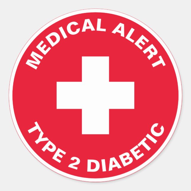 Diabetes Medianes Warnhinweis Typ 2 Diabetiker Rot Runder Aufkleber (Vorderseite)