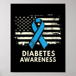 Diabetes mellitus Monat Blue USA Flaggen Ribb Poster