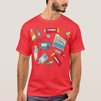 Diabetes-Pumpe und Injektionsdoodles T-Shirt