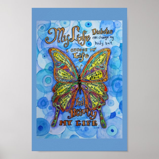 Diabetes Rainbow Butterfly Malerei Art Poster (Vorne)