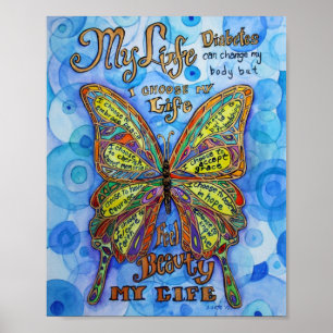 Diabetes Rainbow Butterfly Malerei Art Poster