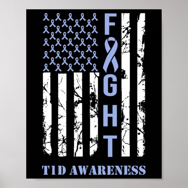 Diabetes T1d Sensibilisierungsmonat Flag Blue Ribb Poster (Vorne)