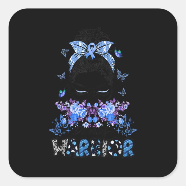 Diabetes Warrior Awareness Messy Bun Butterfly Rib Quadratischer Aufkleber (Vorderseite)