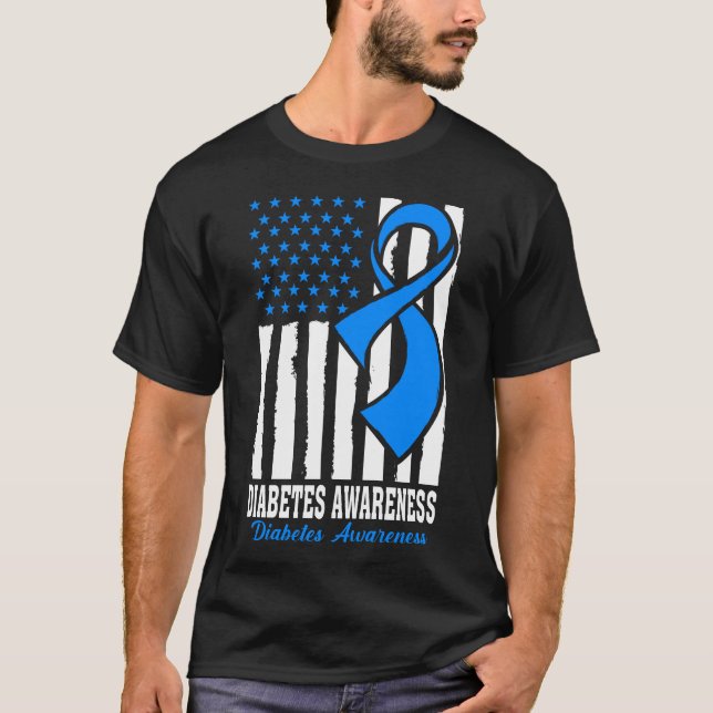 Diabetes Warrior Blue Ribbon T1D Typ 1 Diabetes T-Shirt (Vorderseite)
