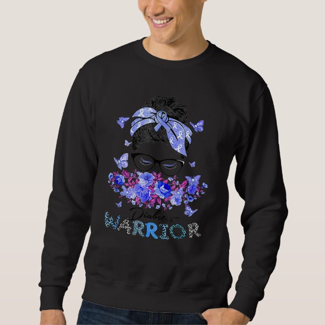 Diabetes Warrior T1d Messy Bun Hair Diabetes Aware Sweatshirt (Vorderseite)