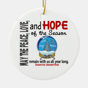 Diabetes-Weihnachten 3 Schnee-Kugel-Verzierungen Keramik Ornament
