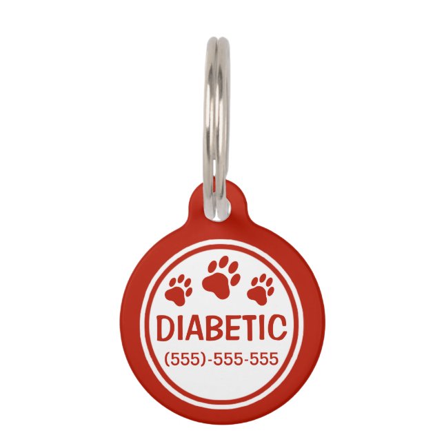 Diabetiker roter und weißer Text mit benutzerdefin Tiermarke (Vorderseite)