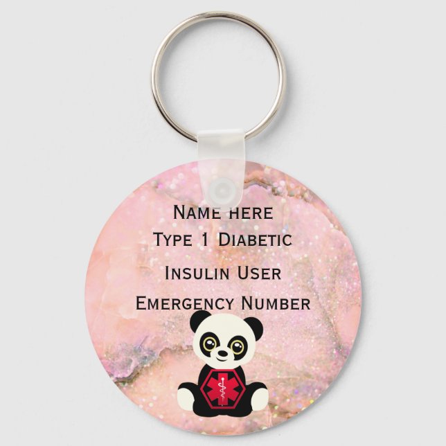 Diabetische Identitätswarnung Personalisiert Typ 1 Schlüsselanhänger (Vorderseite)
