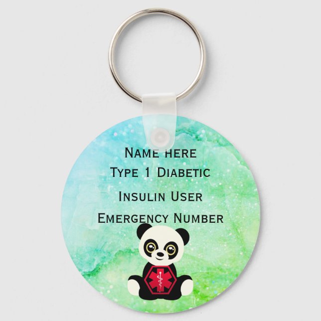Diabetische Identitätswarnung Personalisiert Typ 1 Schlüsselanhänger (Vorderseite)