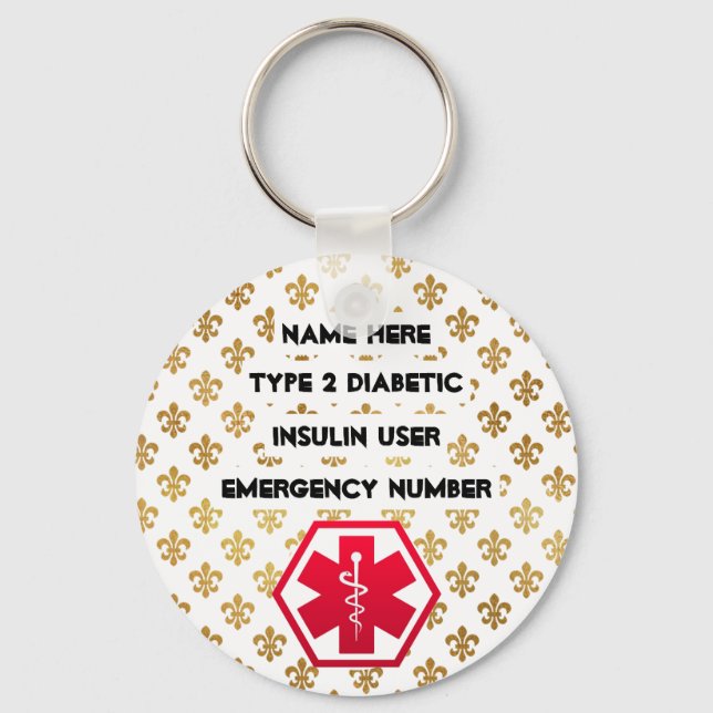 Diabetische Warnhinweise Personalisiert Typ 1 oder Schlüsselanhänger (Vorderseite)