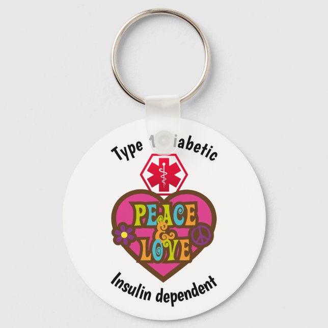 Diabetische Warnhinweise Typ 1 oder 2 Personalisie Schlüsselanhänger (Vorderseite)