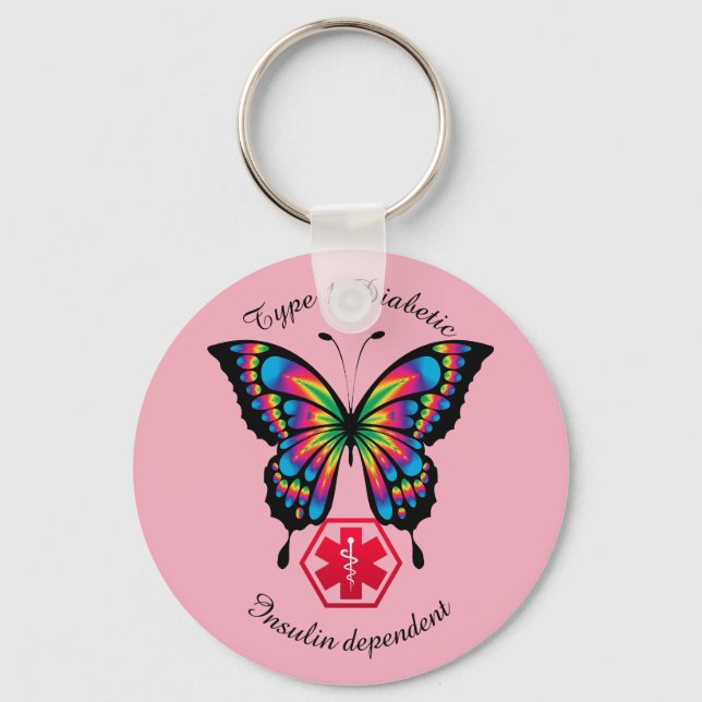 Diabetische Warnhinweise Typ 1 oder 2 Personalisie Schlüsselanhänger (Vorderseite)