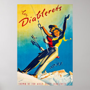 Diablerets, Berg, Paar auf einem Sessellift Poster