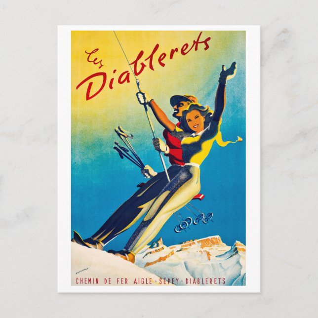 Diablerets, Berg, Paar auf Skilift Postkarte (Vorderseite)