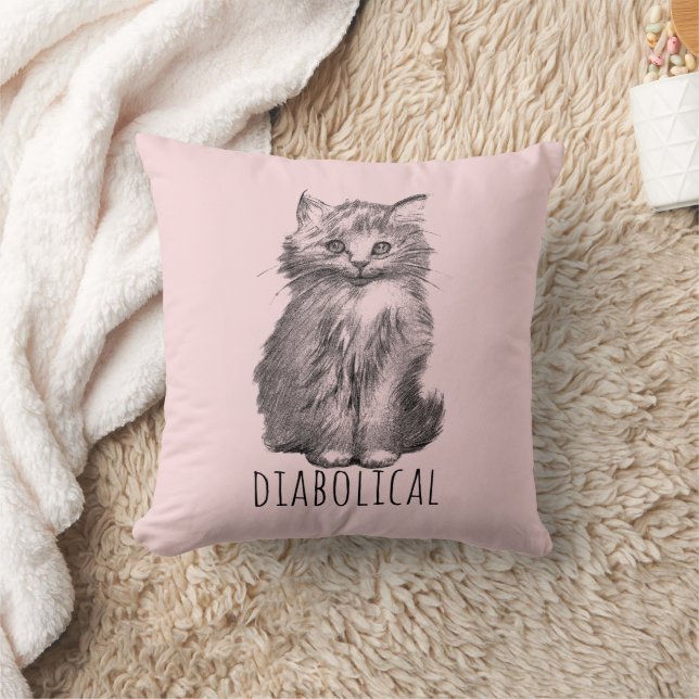 Diabolical Cute Fluffy Kitten Light Pink Kissen (Decke)