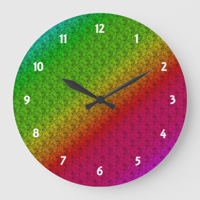 Diag Rainbow Gradient Blumenmuster Rot Grün Große Wanduhr (Vorderseite)